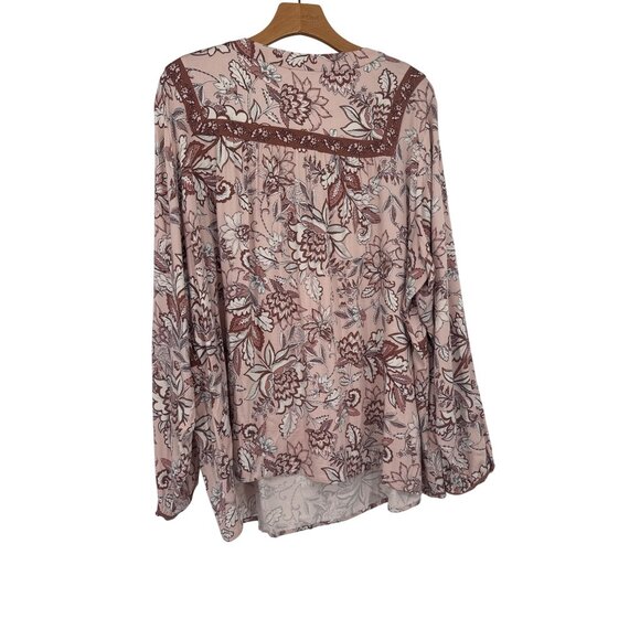J. Jill Womens Floral Print Boho Tunic Top size 2X plus Pink  Brown Rayon - Picture 6 of 8